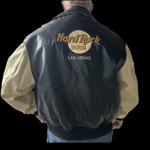 Mens XL Hard Rock Hotel Las Vegas Leather Varsity Bomber Jacket - NEVER WORN!